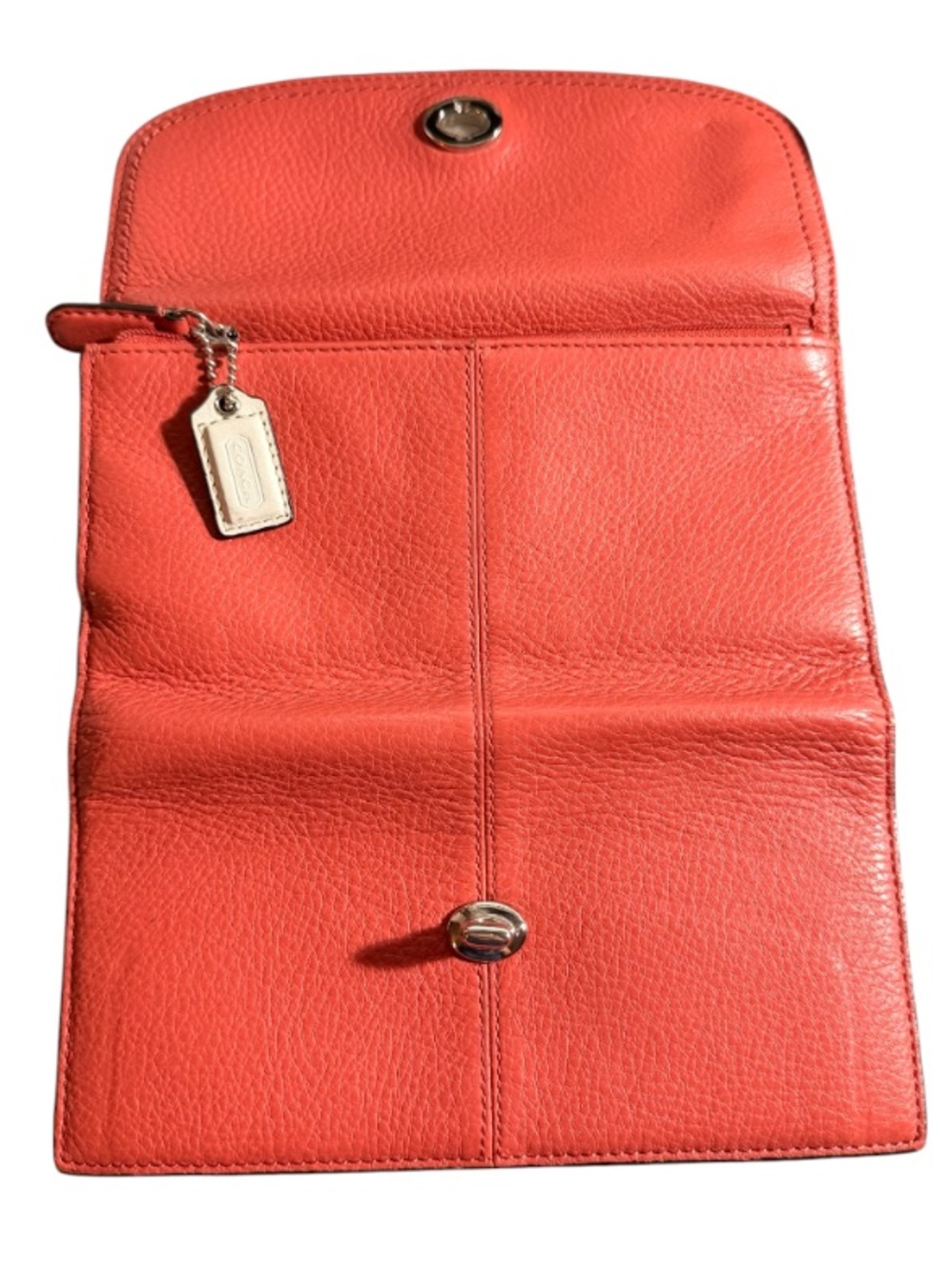 Coach Park Coral Pink Sienna Pebble Leather Trifold Turnlock Envelope Wallet - Picture 8 of 9